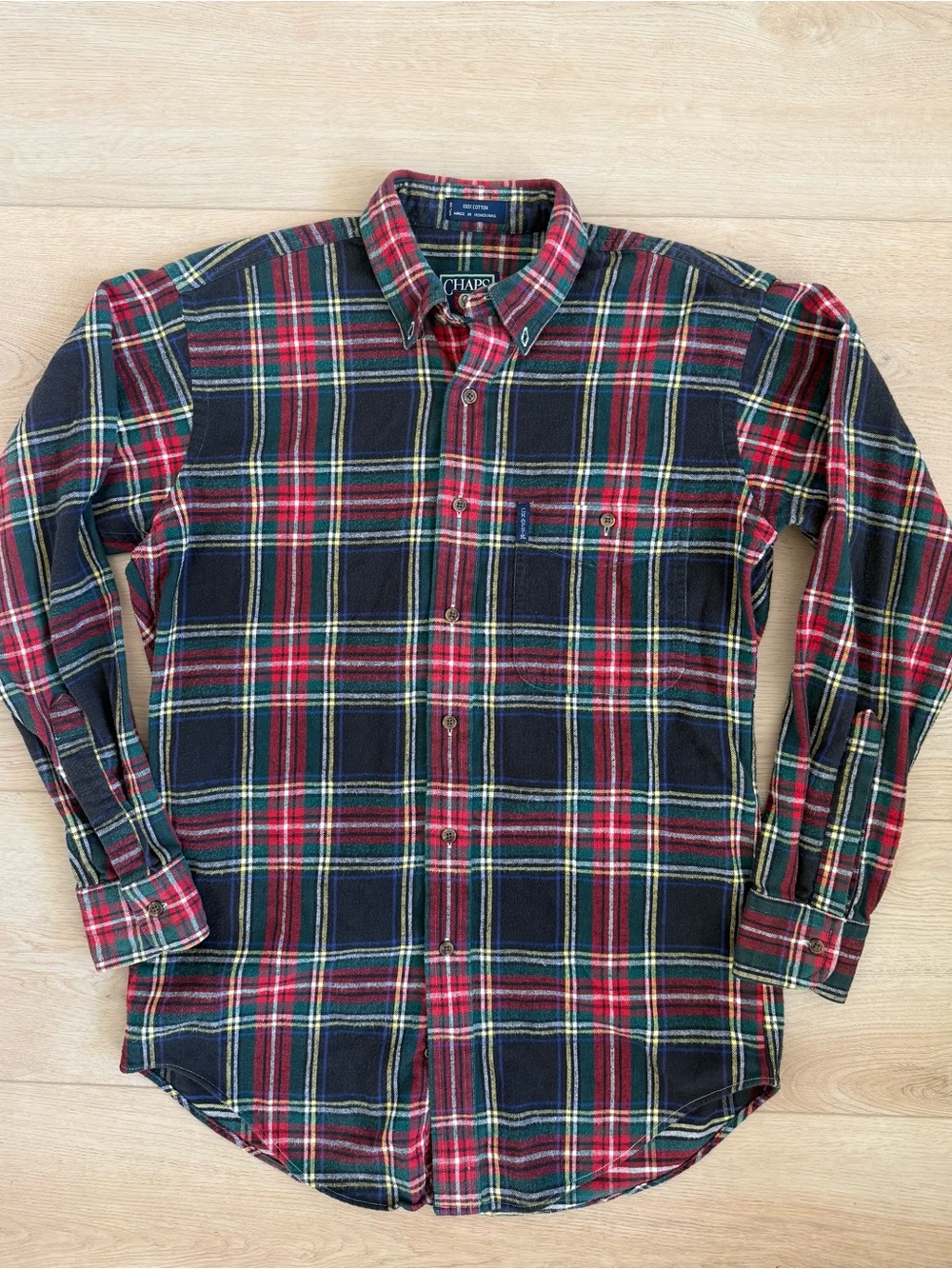 Vintage 90s Chaps Ralph Lauren Red and Navy Plaid Button-Down Flannel Men’s S